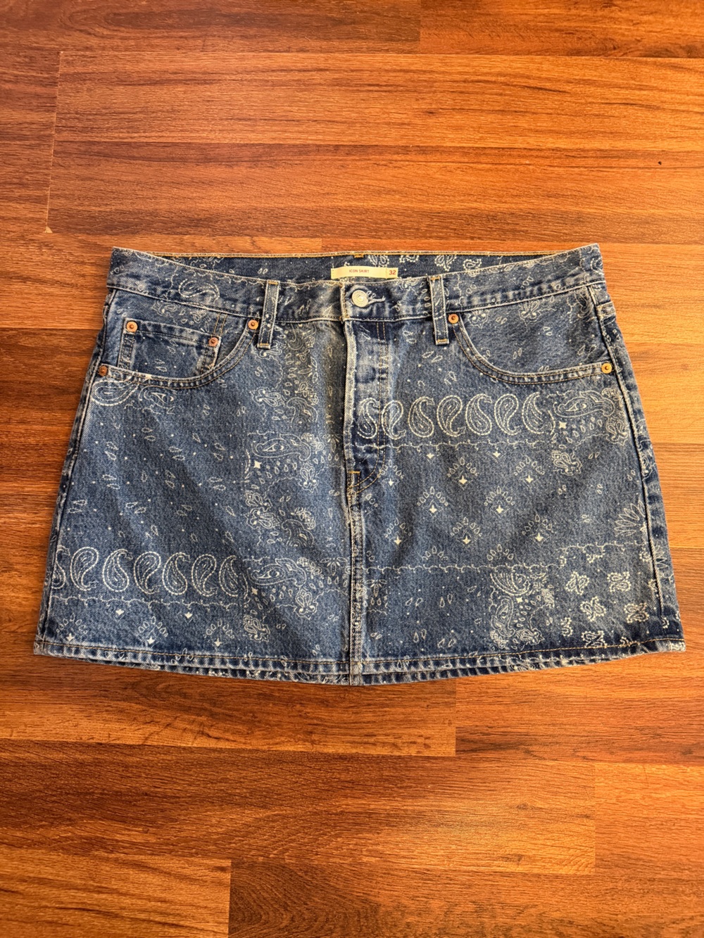 Levi's Blue Paisley Print Denim Mini Skirt